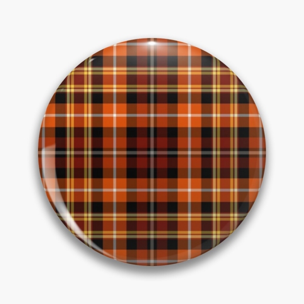 Orange and brown plaid pinback button
