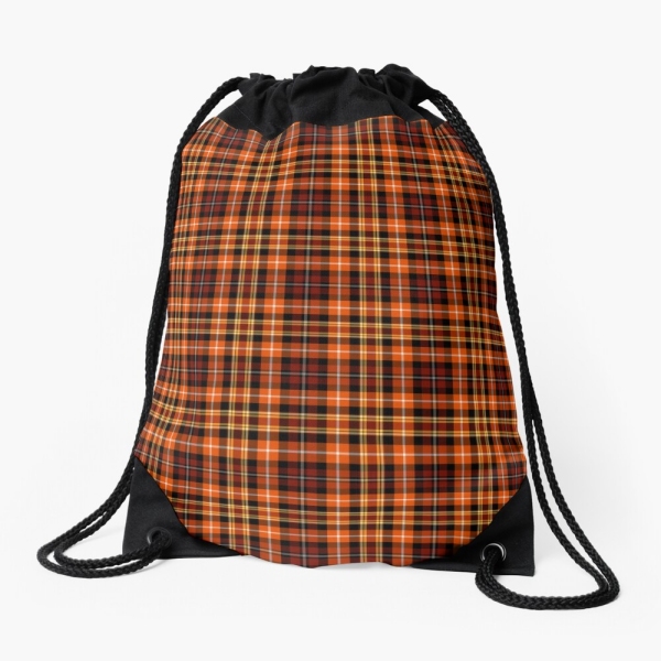 Orange and brown plaid drawstring bag