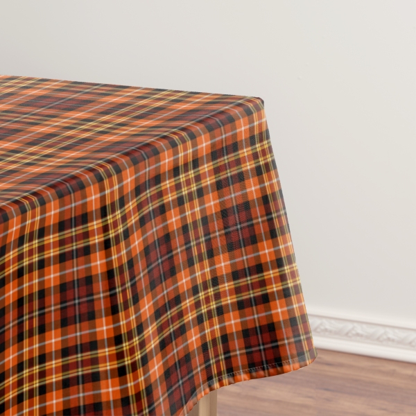 Orange and brown plaid tablecloth