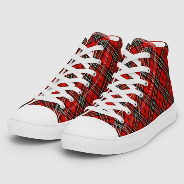 Red vintage plaid men's white hightop shoes