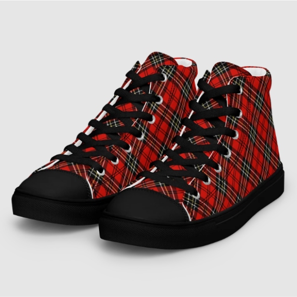 Red vintage plaid men's black hightop shoes