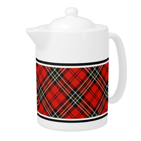 Red vintage plaid teapot