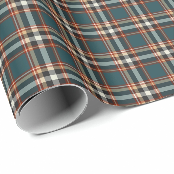 Teal Green and Tan Plaid Wrapping Paper