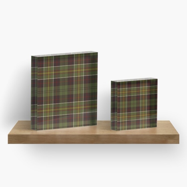 Brown and moss green plaid acrylic block