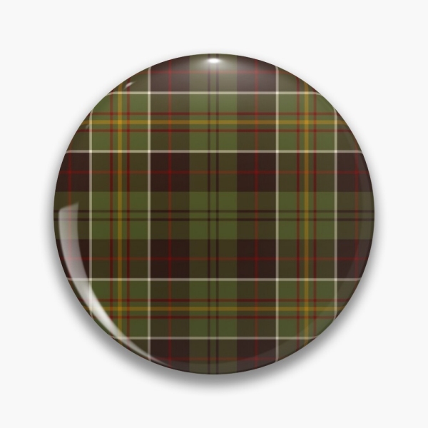 Brown and moss green plaid pinback button