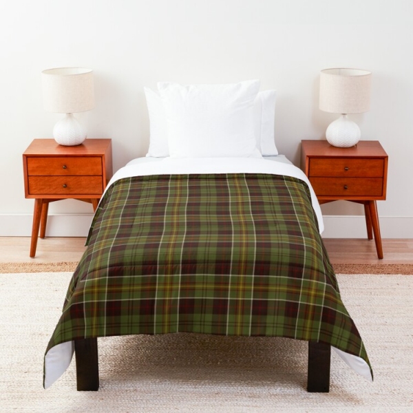 Brown and moss green plaid comforter