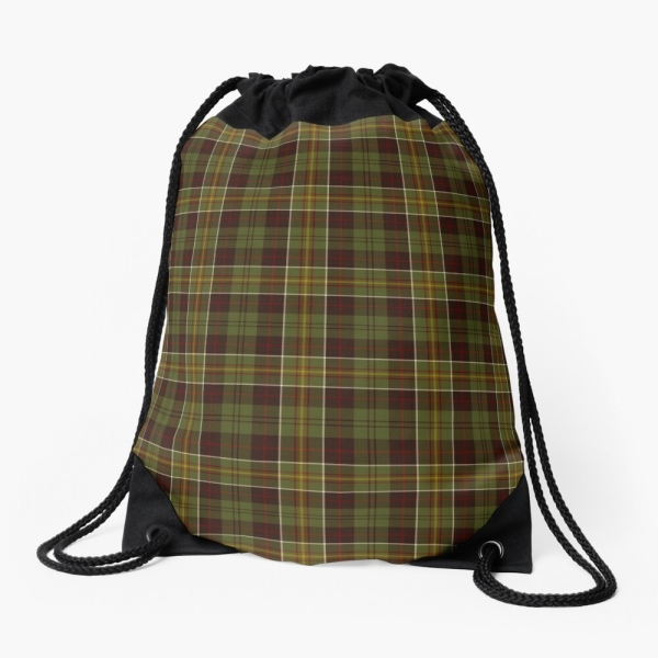 Brown and moss green plaid drawstring bag