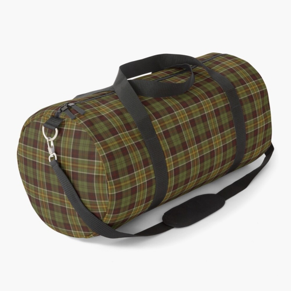 Brown and moss green plaid duffle bag