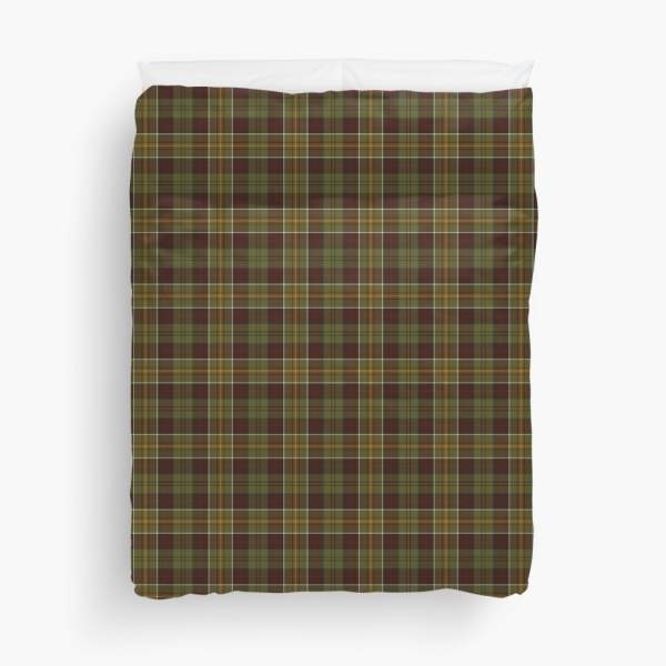 Brown and moss green plaid duvet cover