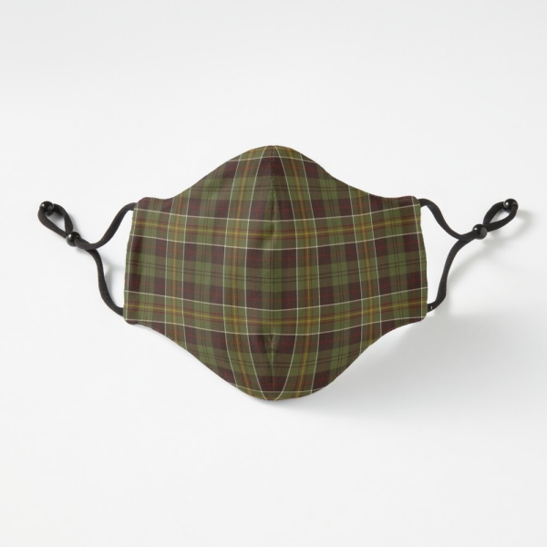 Brown and moss green plaid fitted face mask