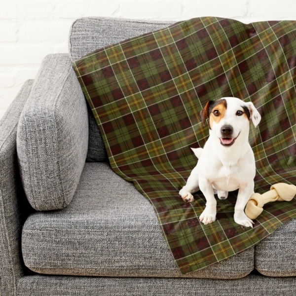 Brown and moss green plaid pet blanket