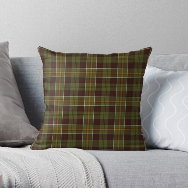 Brown and moss green plaid throw pillow