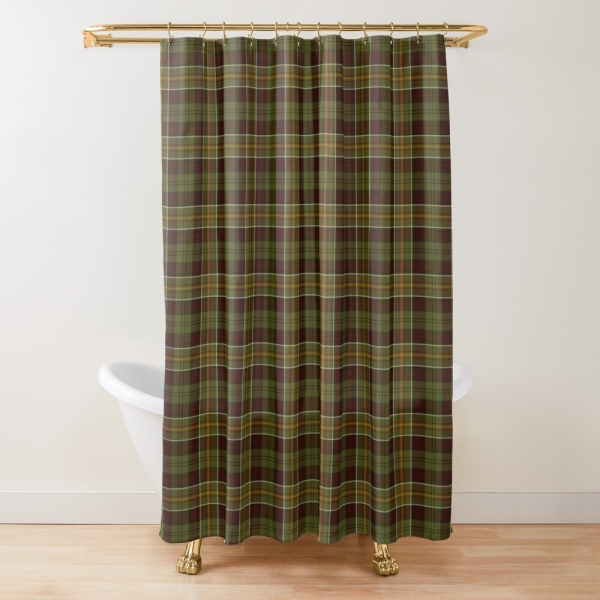 Brown and moss green plaid shower curtain