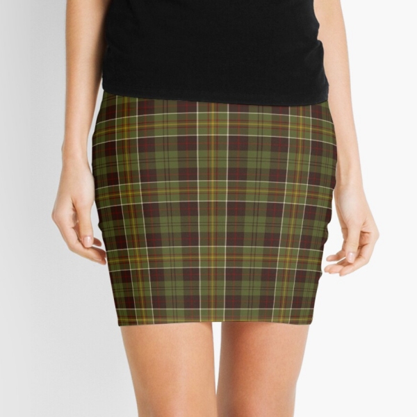 Brown and moss green plaid mini skirt