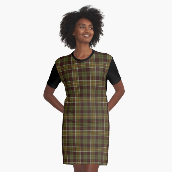 Brown and moss green plaid tee shirt dress