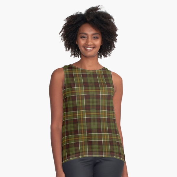 Brown and moss green plaid sleeveless top