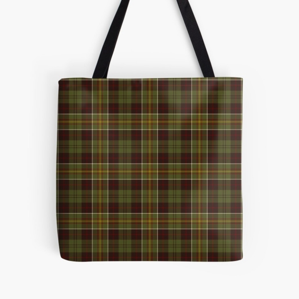 Brown and moss green plaid tote bag