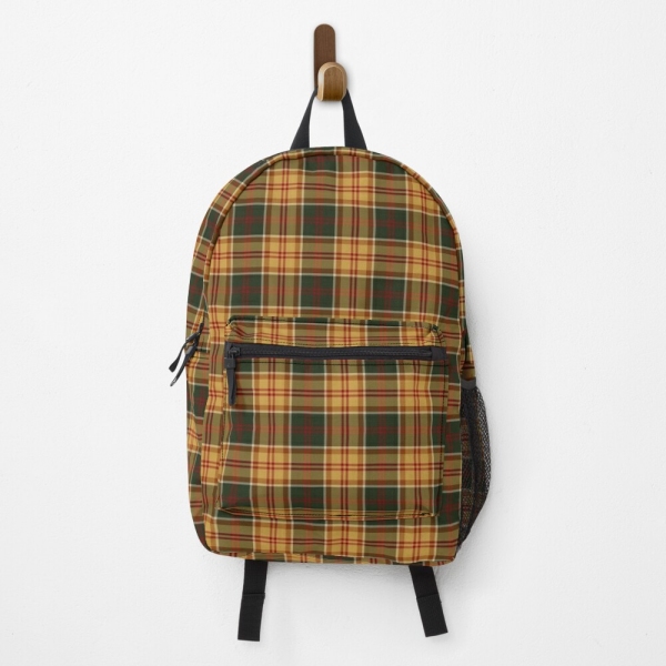 Gold and dark green rustic plaid backpack