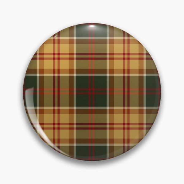 Gold and dark green rustic plaid pinback button