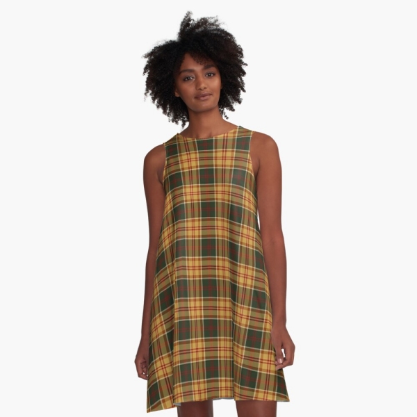 Gold and dark green rustic plaid a-line dress