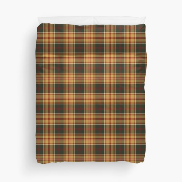 Gold and dark green rustic plaid duvet cover