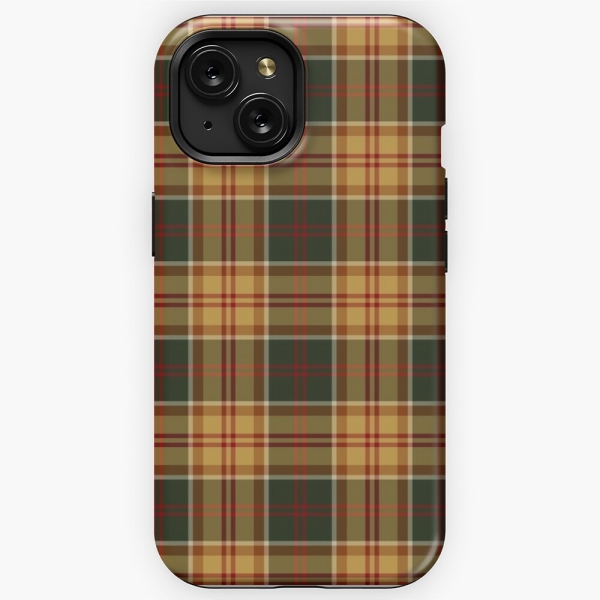 Gold and dark green rustic plaid iPhone case