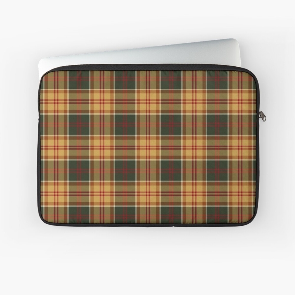 Gold and dark green rustic plaid laptop sleeve