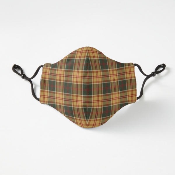Gold and dark green rustic plaid fitted face mask