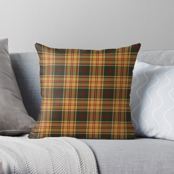 Gold and dark green rustic plaid throw pillow