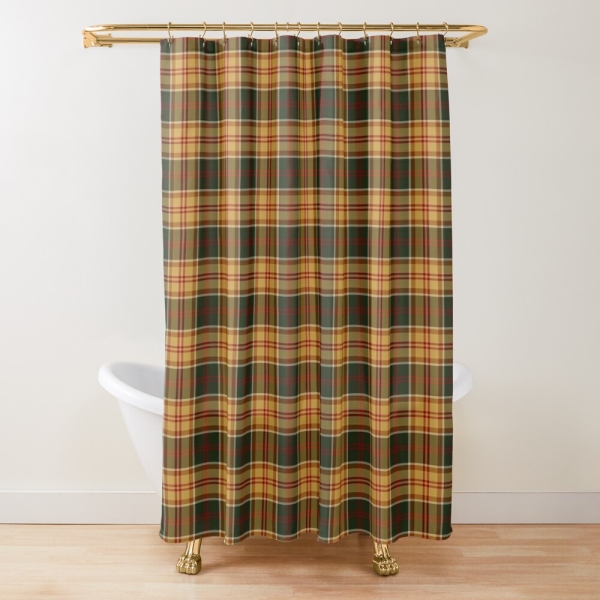 Gold and dark green rustic plaid shower curtain