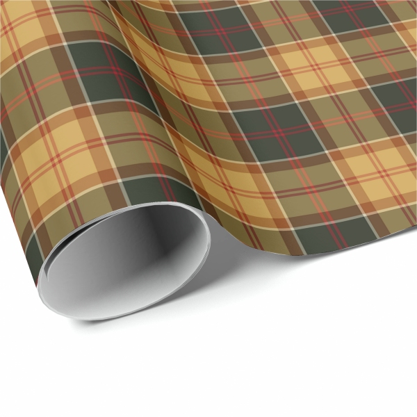 Gold and Dark Green Rustic Plaid Wrapping Paper