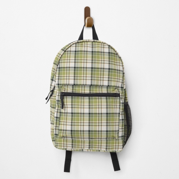 Light green and navy blue rustic plaid backpack