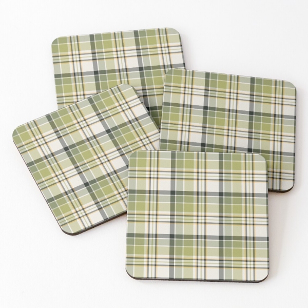 Light green and navy blue rustic plaid beverage coasters