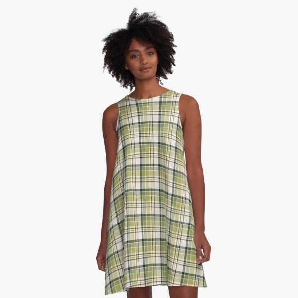 Light green and navy blue rustic plaid a-line dress