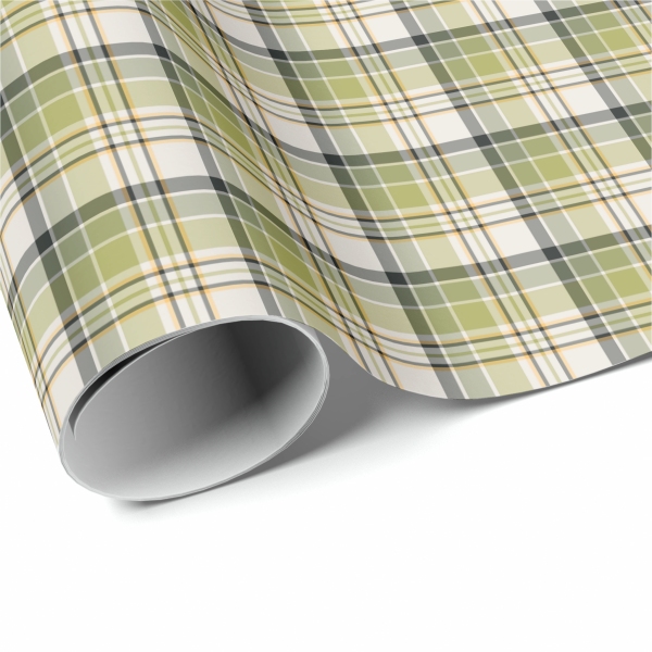 Brown and moss green rustic plaid wrapping paper