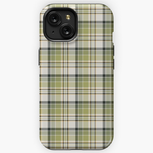 Light green and navy blue rustic plaid iPhone case