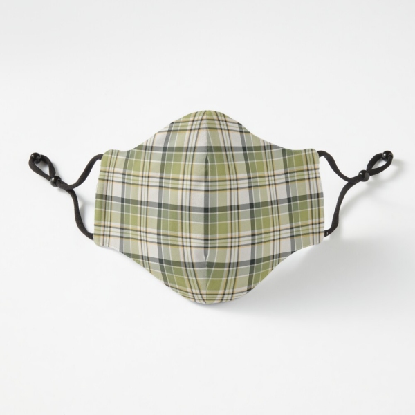 Light green and navy blue rustic plaid fitted face mask