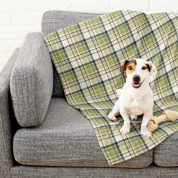 Light green and navy blue rustic plaid pet blanket