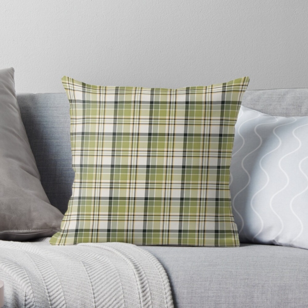 Light green and navy blue rustic plaid throw pillow