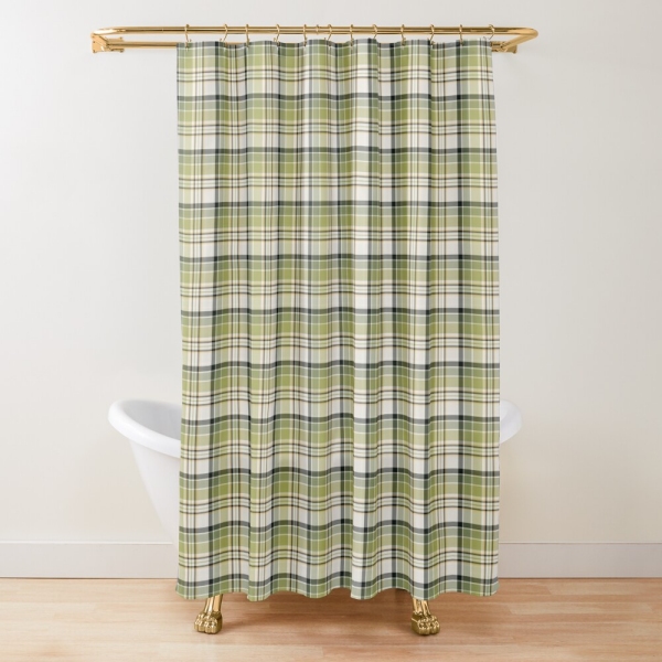 Light green and navy blue rustic plaid shower curtain