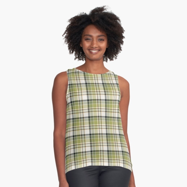 Light green and navy blue rustic plaid sleeveless top