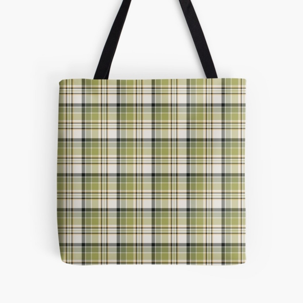 Light green and navy blue rustic plaid tote bag