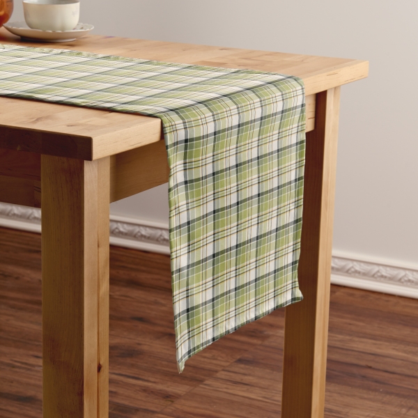 Light green and navy blue rustic plaid table runner