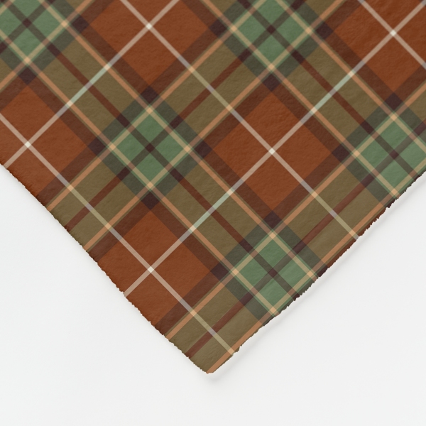 Muted red and green rustic plaid fleece blanket