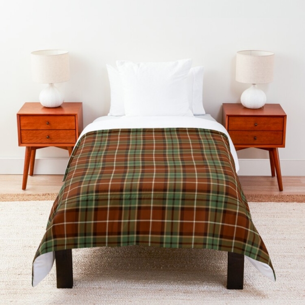 Muted red and green rustic plaid comforter