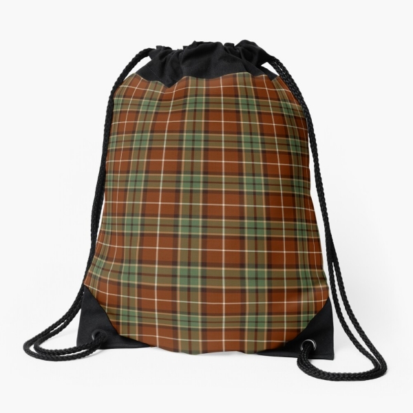 Muted red and green rustic plaid drawstring bag