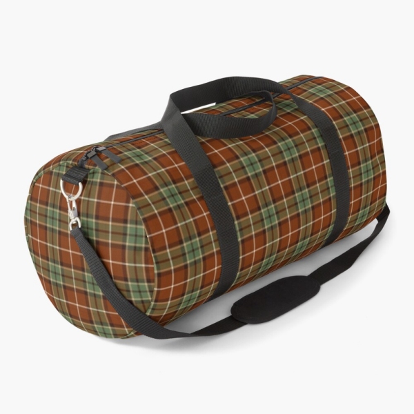 Muted red and green rustic plaid duffle bag