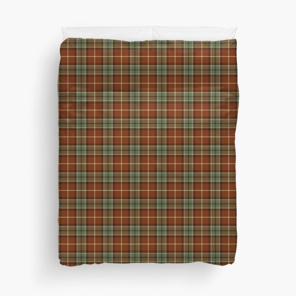 Muted red and green rustic plaid duvet cover