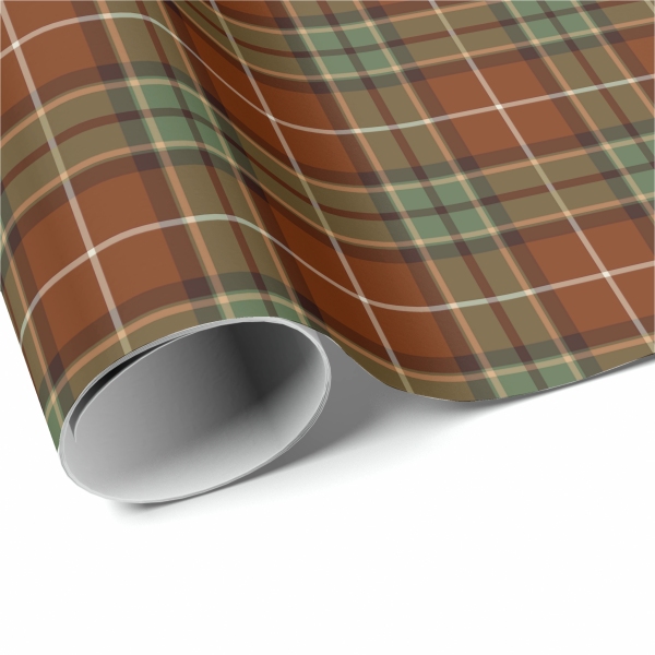 Brown and moss green rustic plaid wrapping paper