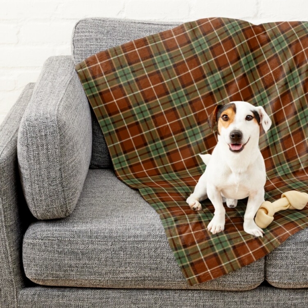 Muted red and green rustic plaid pet blanket